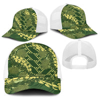Green Aloha Hawaii Baseball Net Cap Hawaiian Kakau Ohia Lehua Lei - Polynesian Pride