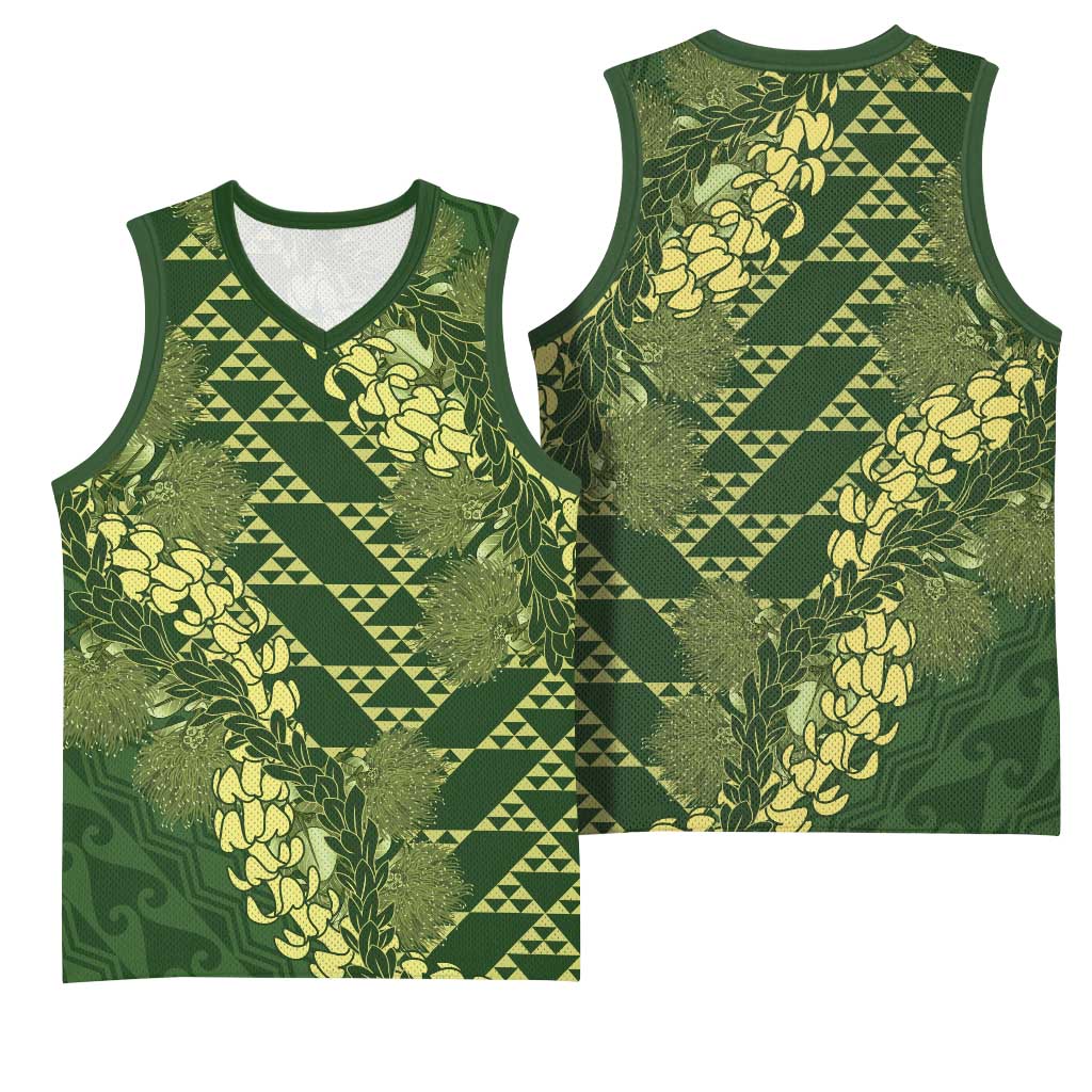 Green Aloha Hawaii Basketball Jersey Hawaiian Kakau Ohia Lehua Lei LT14 - Polynesian Pride