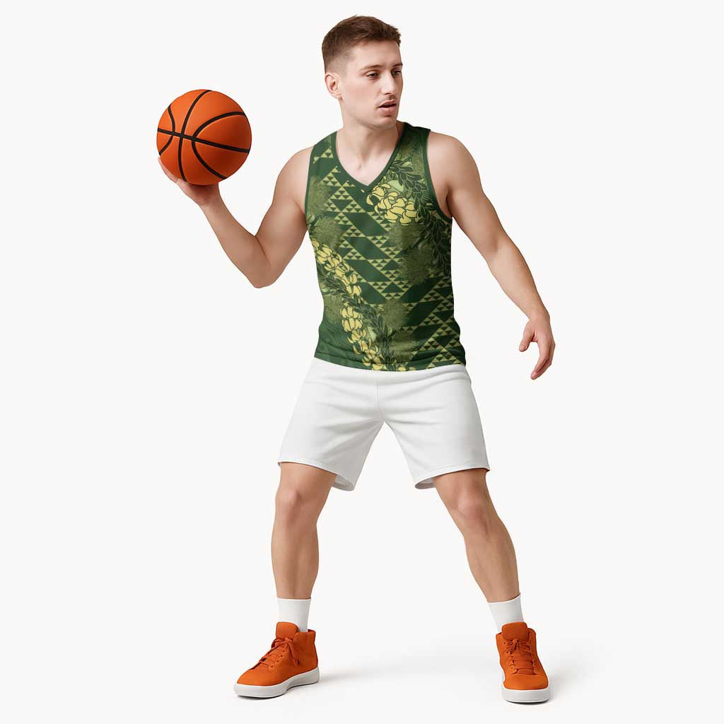 Green Aloha Hawaii Basketball Jersey Hawaiian Kakau Ohia Lehua Lei LT14 - Polynesian Pride