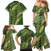 Green Aloha Hawaii Family Matching Mermaid Dress and Hawaiian Shirt Hawaiian Kakau Ohia Lehua Lei LT14 - Polynesian Pride