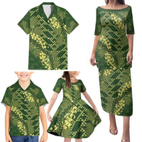 Green Aloha Hawaii Family Matching Puletasi and Hawaiian Shirt Hawaiian Kakau Ohia Lehua Lei LT14 - Polynesian Pride