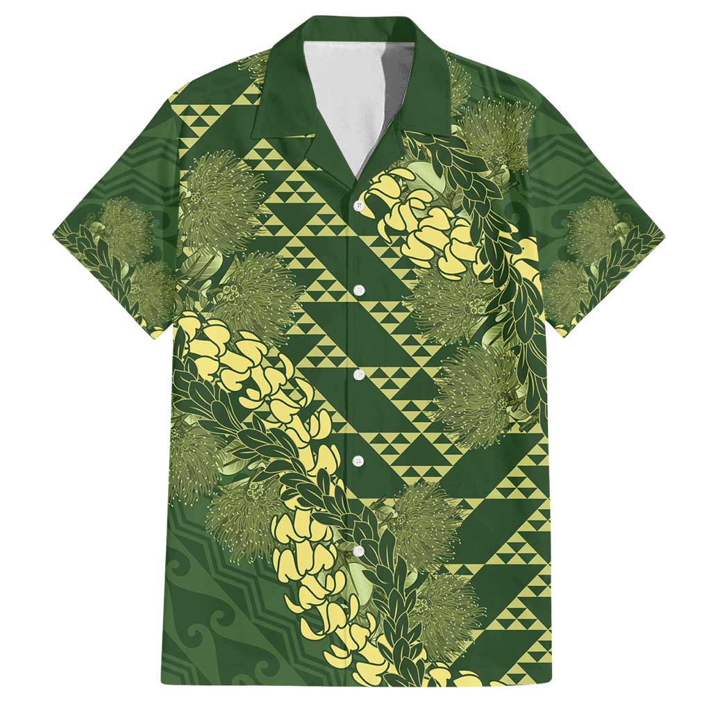 Green Aloha Hawaii Family Matching Puletasi and Hawaiian Shirt Hawaiian Kakau Ohia Lehua Lei LT14 Dad's Shirt - Short Sleeve Green - Polynesian Pride