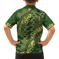 Green Aloha Hawaii Family Matching Short Sleeve Bodycon Dress and Hawaiian Shirt Hawaiian Kakau Ohia Lehua Lei LT14 - Polynesian Pride