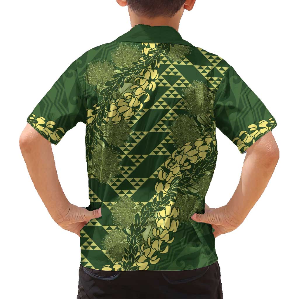 Green Aloha Hawaii Family Matching Summer Maxi Dress and Hawaiian Shirt Hawaiian Kakau Ohia Lehua Lei LT14 - Polynesian Pride