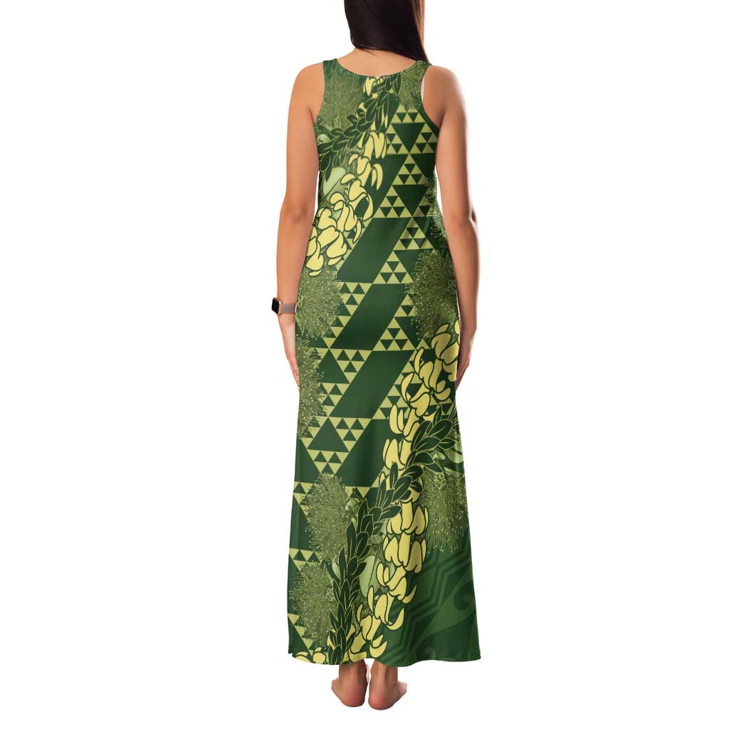 Green Aloha Hawaii Family Matching Tank Maxi Dress and Hawaiian Shirt Hawaiian Kakau Ohia Lehua Lei LT14 - Polynesian Pride