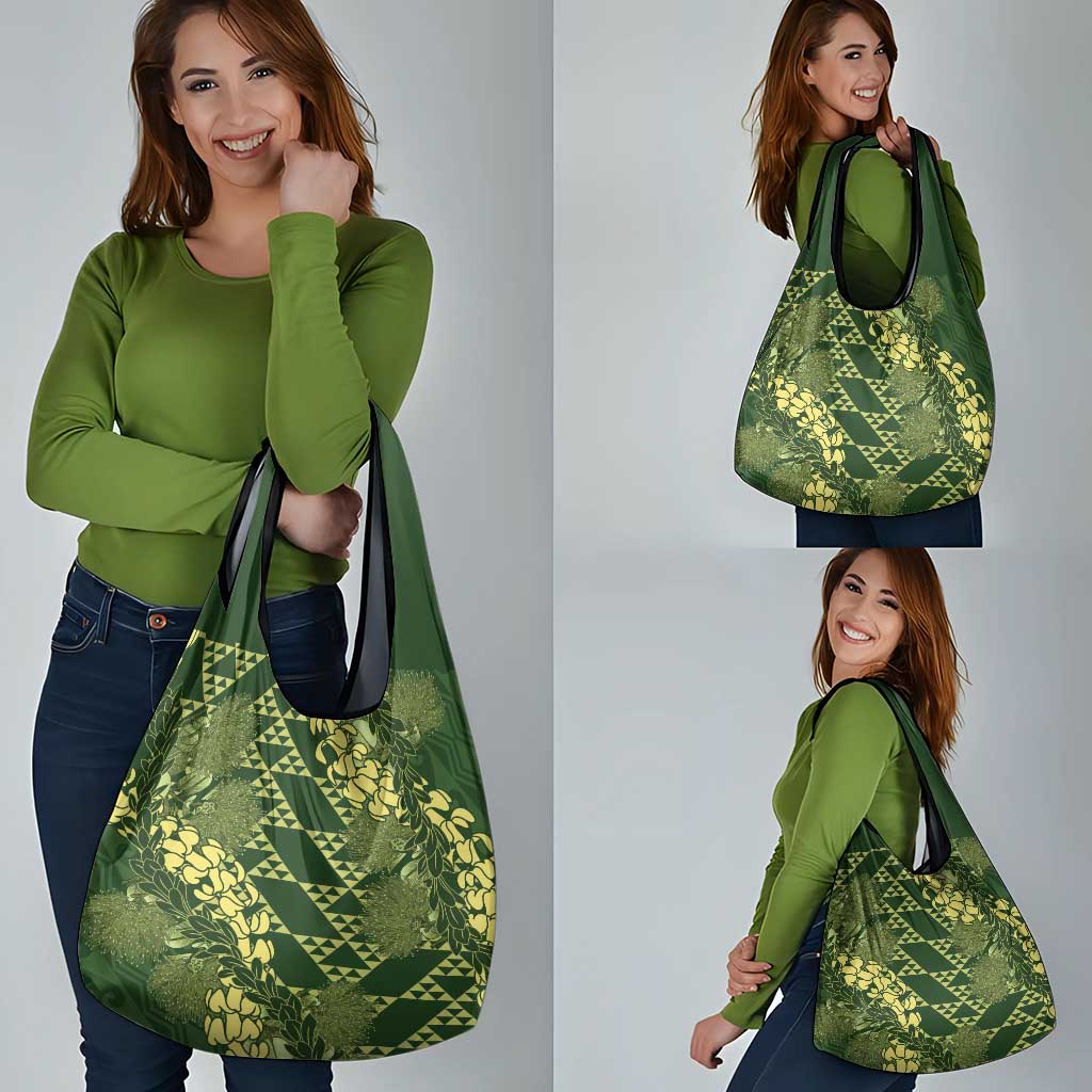 Green Aloha Hawaii Grocery Bag Hawaiian Kakau Ohia Lehua Lei - Polynesian Pride
