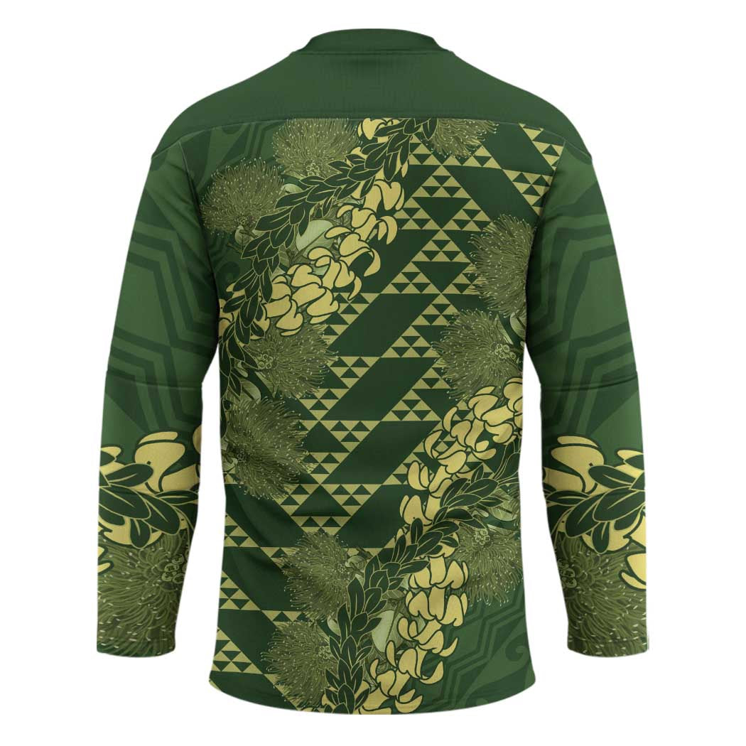 Green Aloha Hawaii Hockey Jersey Hawaiian Kakau Ohia Lehua Lei LT14 - Polynesian Pride