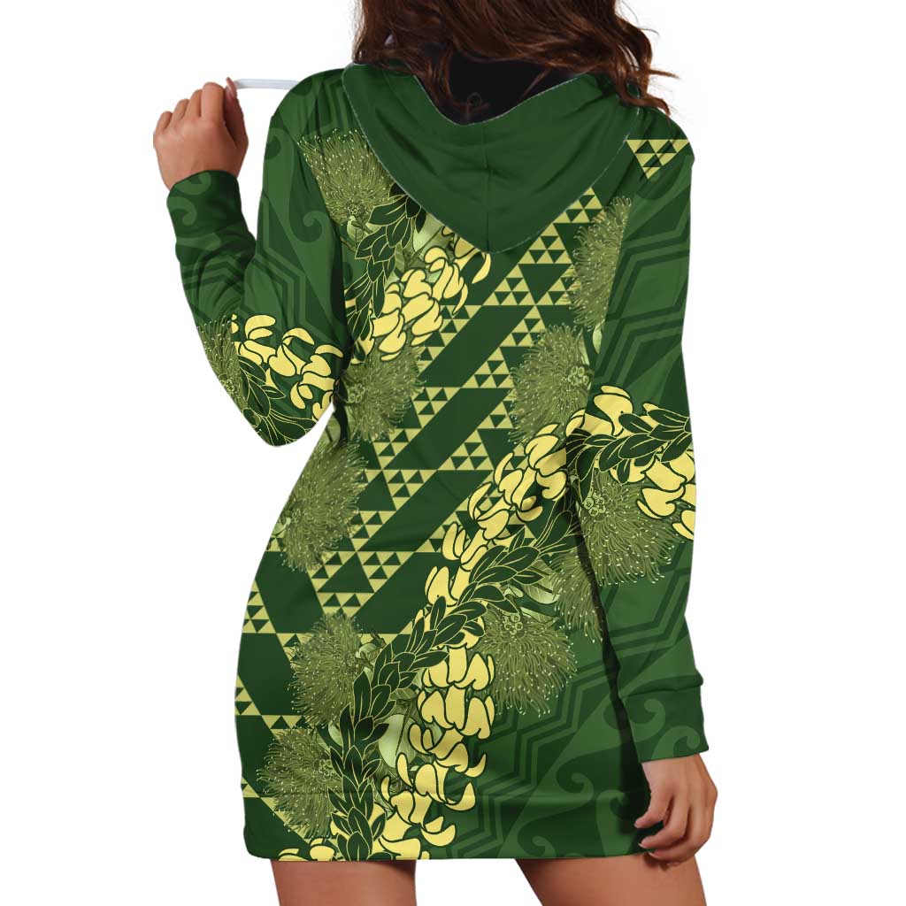 Green Aloha Hawaii Hoodie Dress Hawaiian Kakau Ohia Lehua Lei LT14 - Polynesian Pride