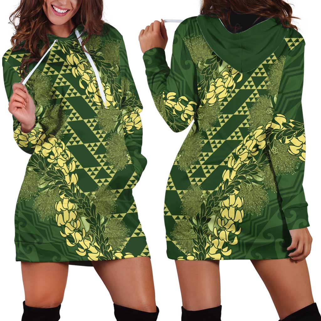 Green Aloha Hawaii Hoodie Dress Hawaiian Kakau Ohia Lehua Lei LT14 - Polynesian Pride