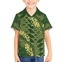 Green Aloha Hawaii Kid Hawaiian Shirt Hawaiian Kakau Ohia Lehua Lei LT14 Kid Green - Polynesian Pride