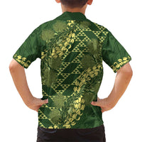 Green Aloha Hawaii Kid Hawaiian Shirt Hawaiian Kakau Ohia Lehua Lei LT14 - Polynesian Pride