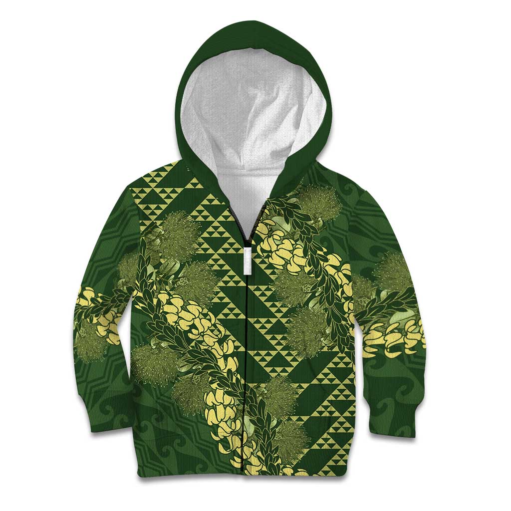 Green Aloha Hawaii Kid Hoodie Hawaiian Kakau Ohia Lehua Lei LT14 Zip Hoodie Green - Polynesian Pride