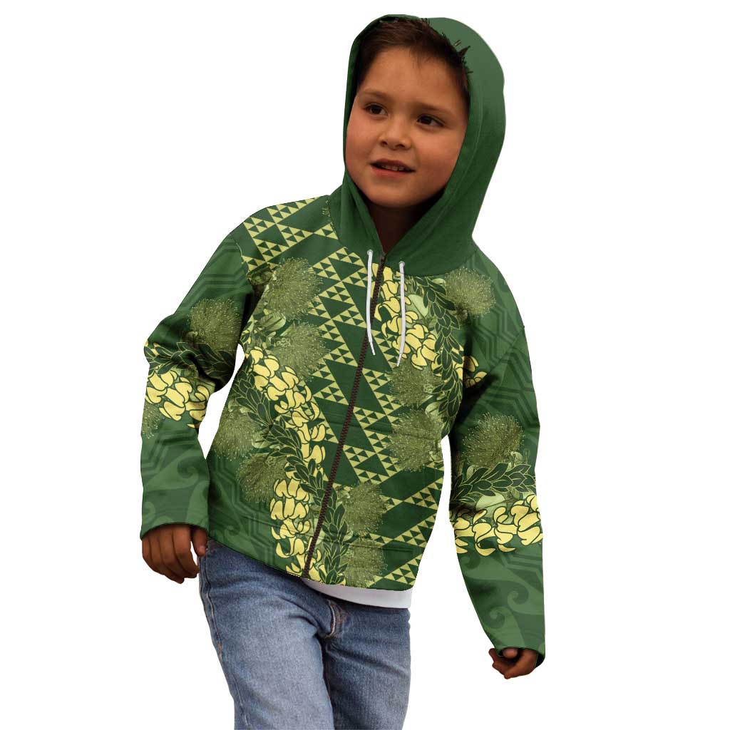 Green Aloha Hawaii Kid Hoodie Hawaiian Kakau Ohia Lehua Lei LT14 - Polynesian Pride