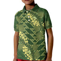 Green Aloha Hawaii Kid Polo Shirt Hawaiian Kakau Ohia Lehua Lei LT14 Kid Green - Polynesian Pride