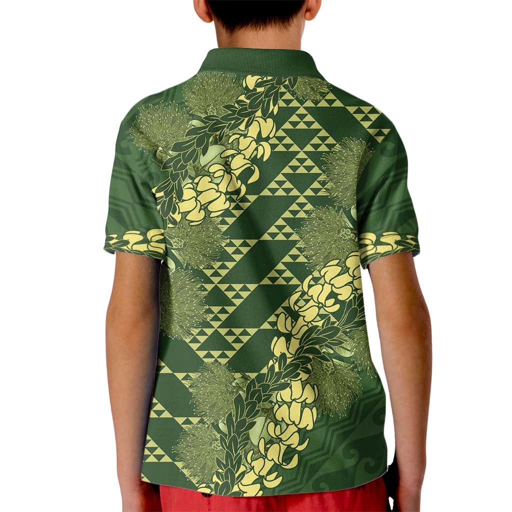 Green Aloha Hawaii Kid Polo Shirt Hawaiian Kakau Ohia Lehua Lei LT14 - Polynesian Pride