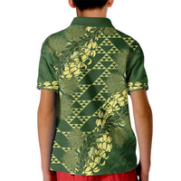 Green Aloha Hawaii Kid Polo Shirt Hawaiian Kakau Ohia Lehua Lei LT14 - Polynesian Pride