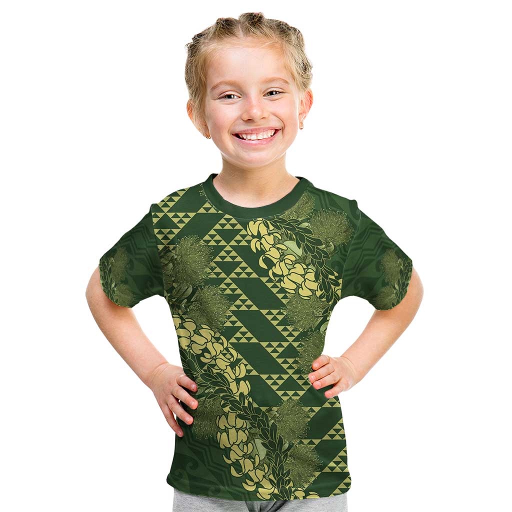 Green Aloha Hawaii Kid T Shirt Hawaiian Kakau Ohia Lehua Lei LT14 Green - Polynesian Pride