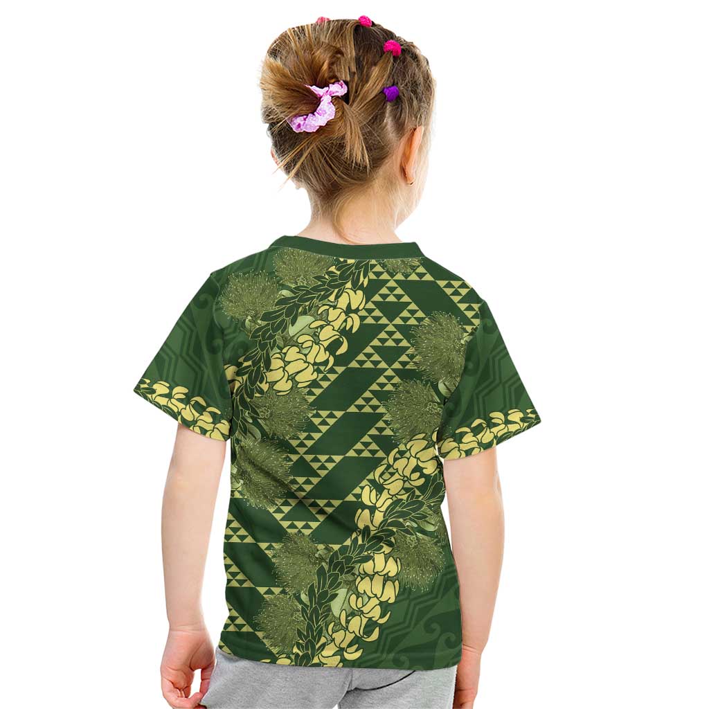 Green Aloha Hawaii Kid T Shirt Hawaiian Kakau Ohia Lehua Lei LT14 - Polynesian Pride