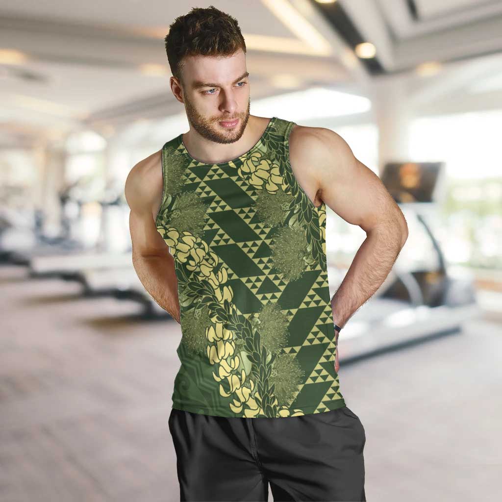Green Aloha Hawaii Men Tank Top Hawaiian Kakau Ohia Lehua Lei - Polynesian Pride