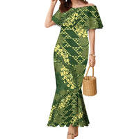 Green Aloha Hawaii Mermaid Dress Hawaiian Kakau Ohia Lehua Lei LT14 Women Green - Polynesian Pride