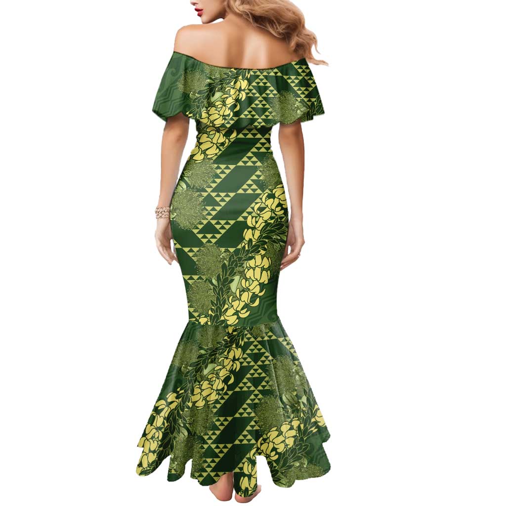 Green Aloha Hawaii Mermaid Dress Hawaiian Kakau Ohia Lehua Lei LT14 - Polynesian Pride