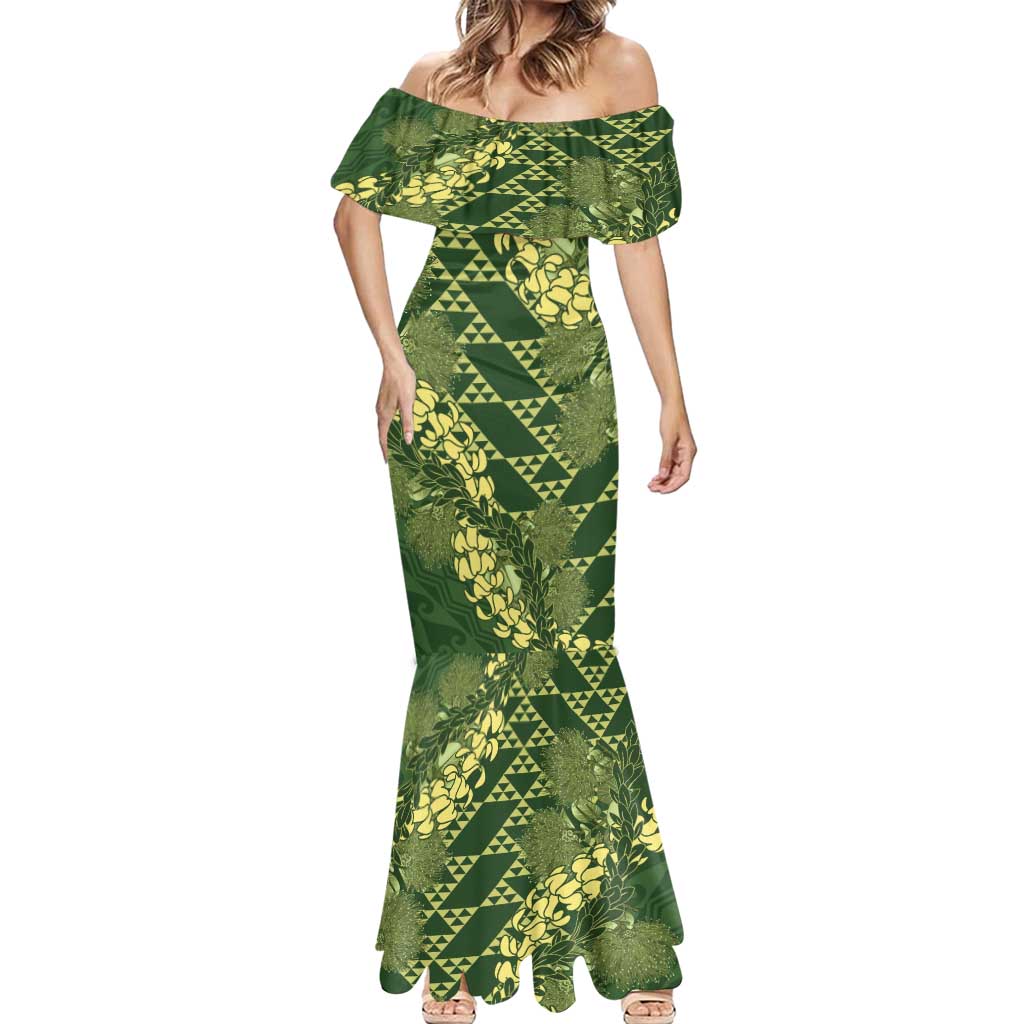 Green Aloha Hawaii Mermaid Dress Hawaiian Kakau Ohia Lehua Lei LT14 - Polynesian Pride