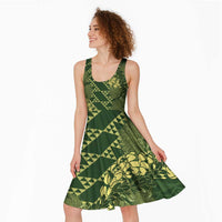 Green Aloha Hawaii Midi Dress Hawaiian Kakau Ohia Lehua Lei LT14 - Polynesian Pride