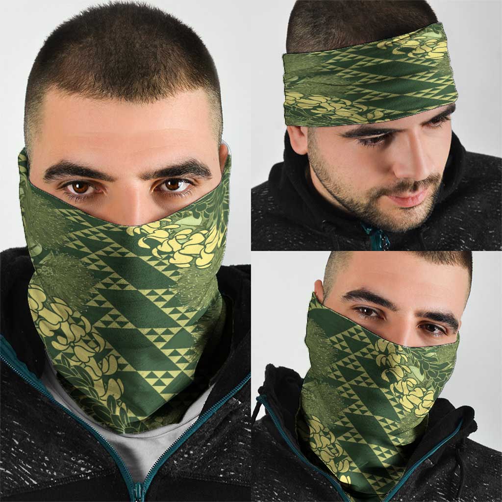 Green Aloha Hawaii Neck Gaiter Hawaiian Kakau Ohia Lehua Lei LT14