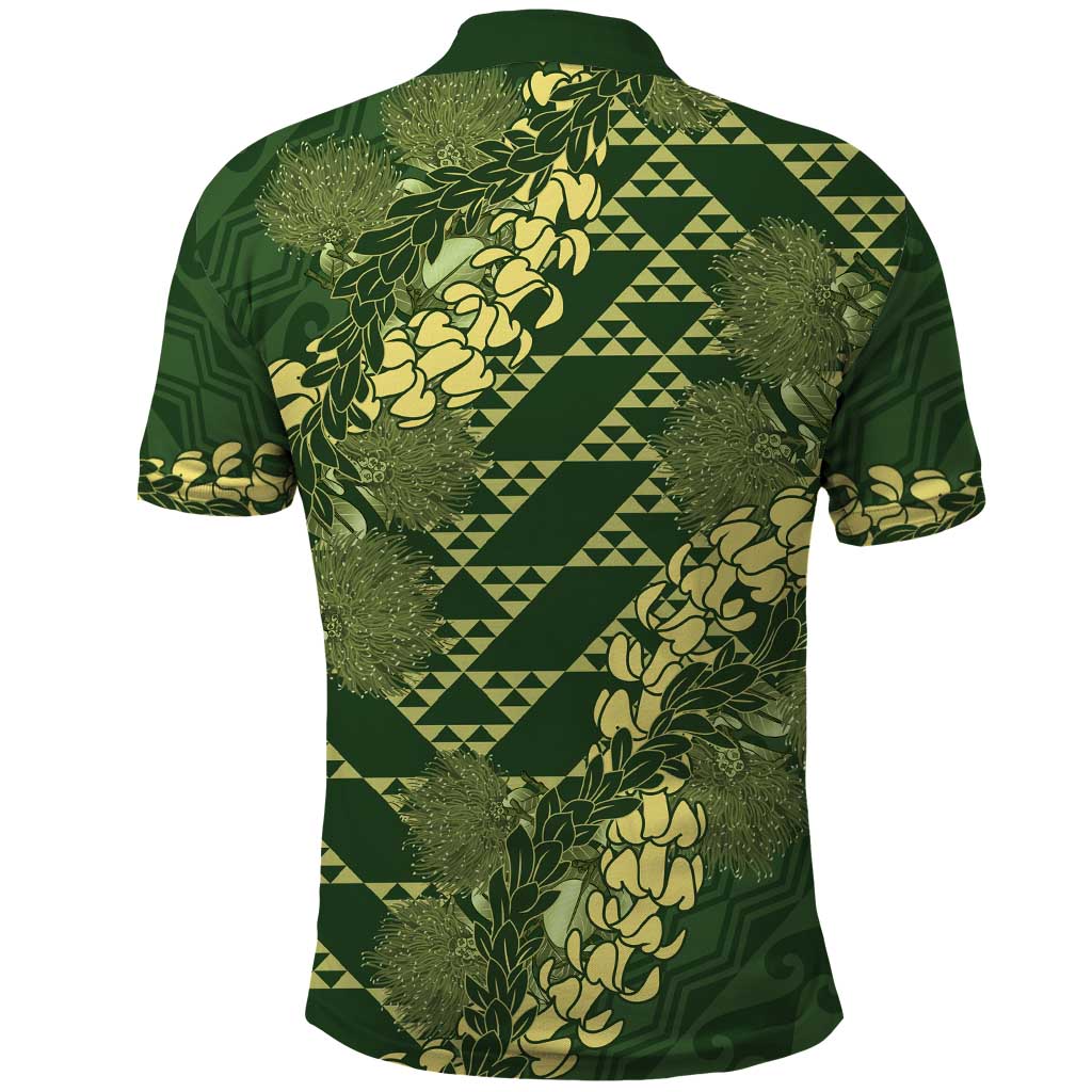 Green Aloha Hawaii Polo Shirt Hawaiian Kakau Ohia Lehua Lei LT14 - Polynesian Pride