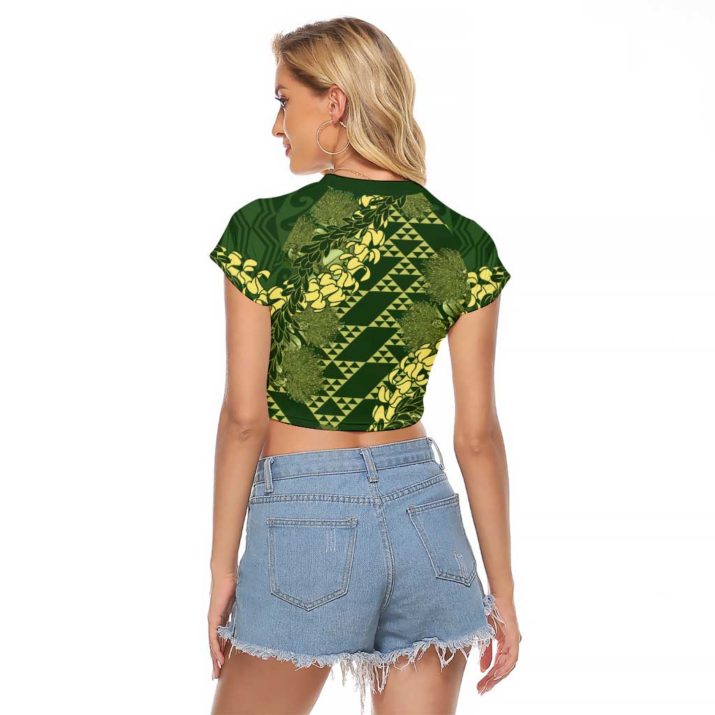 Green Aloha Hawaii Raglan Cropped T Shirt Hawaiian Kakau Ohia Lehua Lei LT14 - Polynesian Pride