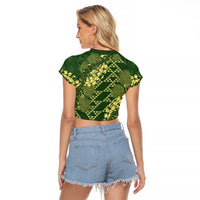 Green Aloha Hawaii Raglan Cropped T Shirt Hawaiian Kakau Ohia Lehua Lei LT14 - Polynesian Pride