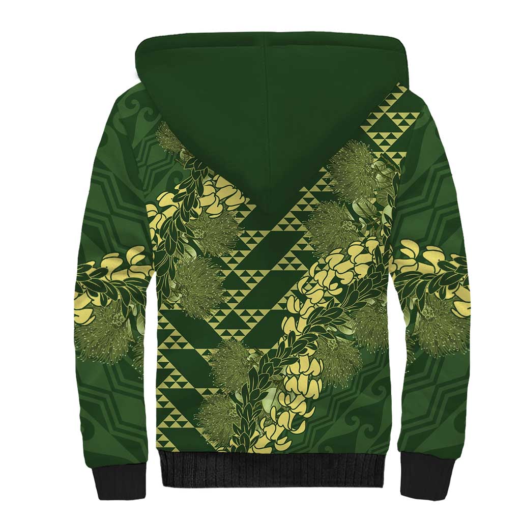 Green Aloha Hawaii Sherpa Hoodie Hawaiian Kakau Ohia Lehua Lei LT14 - Polynesian Pride
