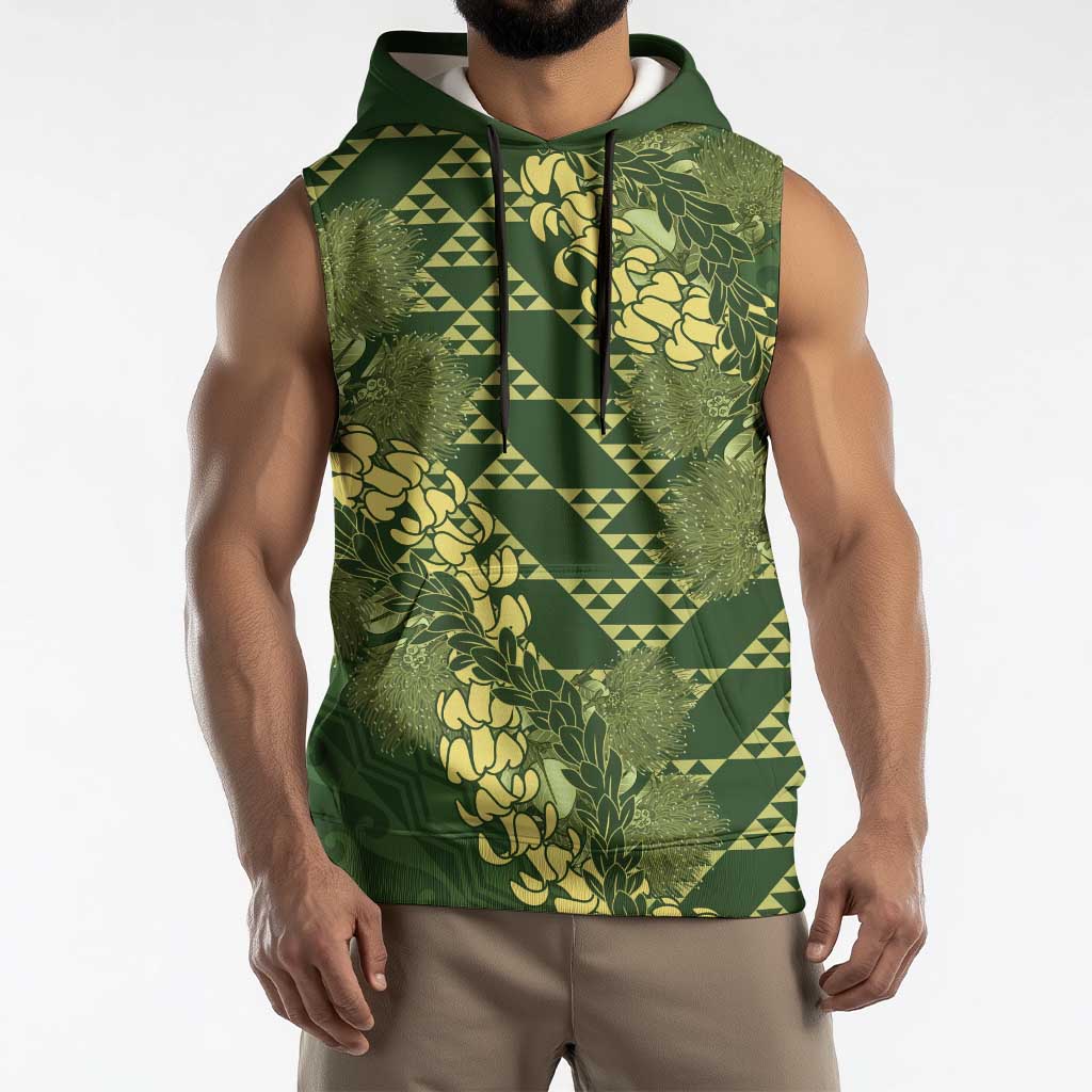 Green Aloha Hawaii Sleeveless Hoodie Hawaiian Kakau Ohia Lehua Lei LT14 - Polynesian Pride