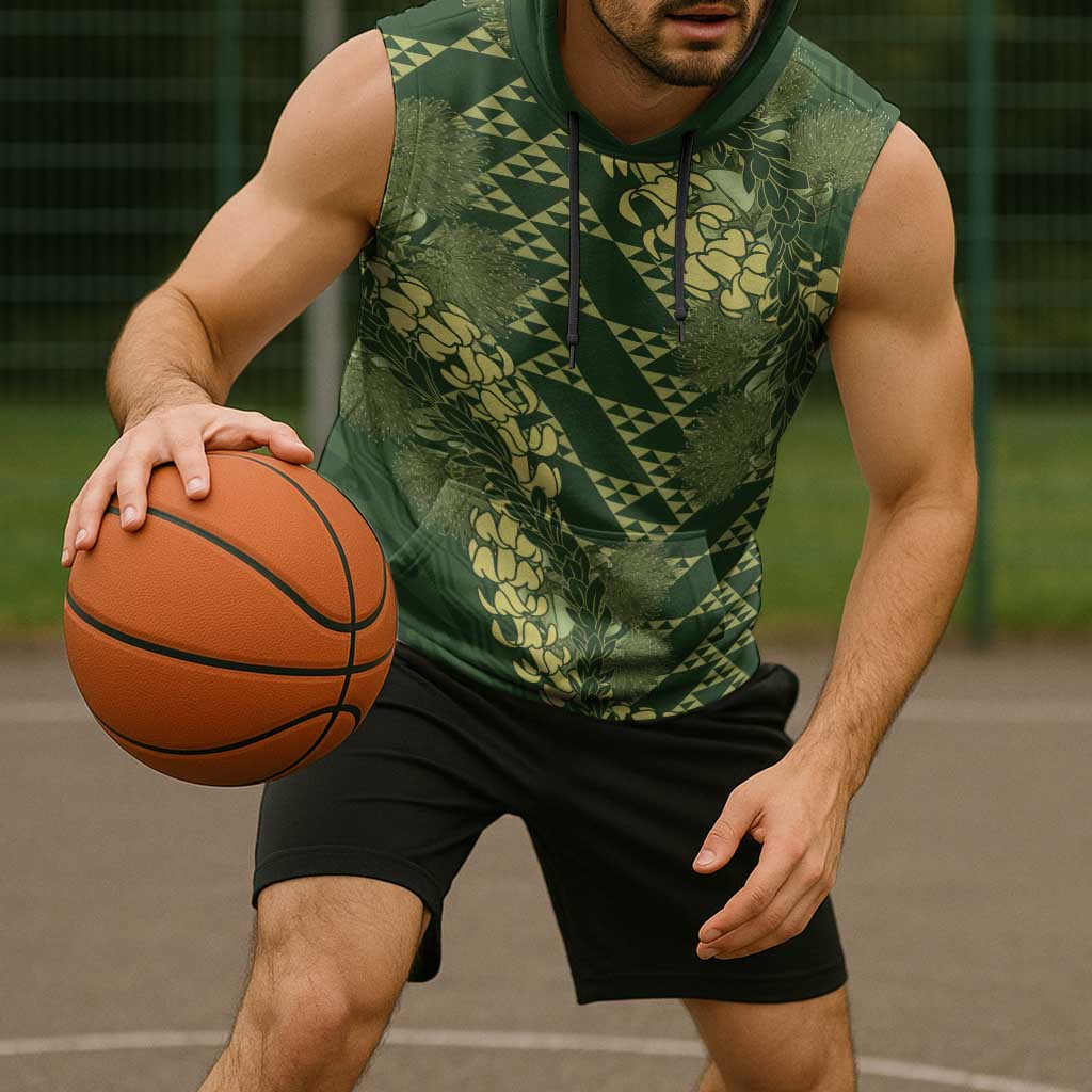 Green Aloha Hawaii Sleeveless Hoodie Hawaiian Kakau Ohia Lehua Lei LT14 - Polynesian Pride