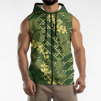 Green Aloha Hawaii Sleeveless Zip Hoodie Hawaiian Kakau Ohia Lehua Lei LT14 - Polynesian Pride