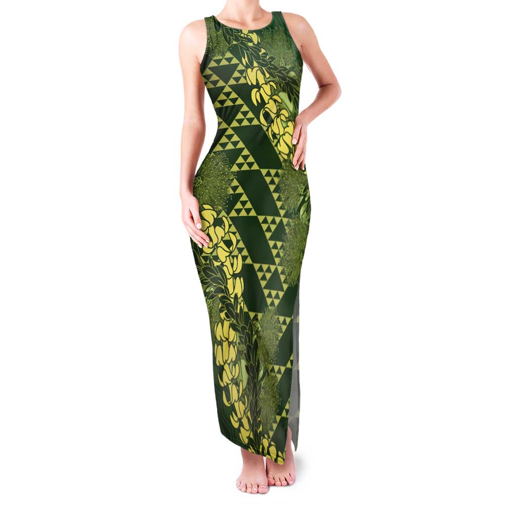 Green Aloha Hawaii Tank Maxi Dress Hawaiian Kakau Ohia Lehua Lei LT14 Women Green - Polynesian Pride