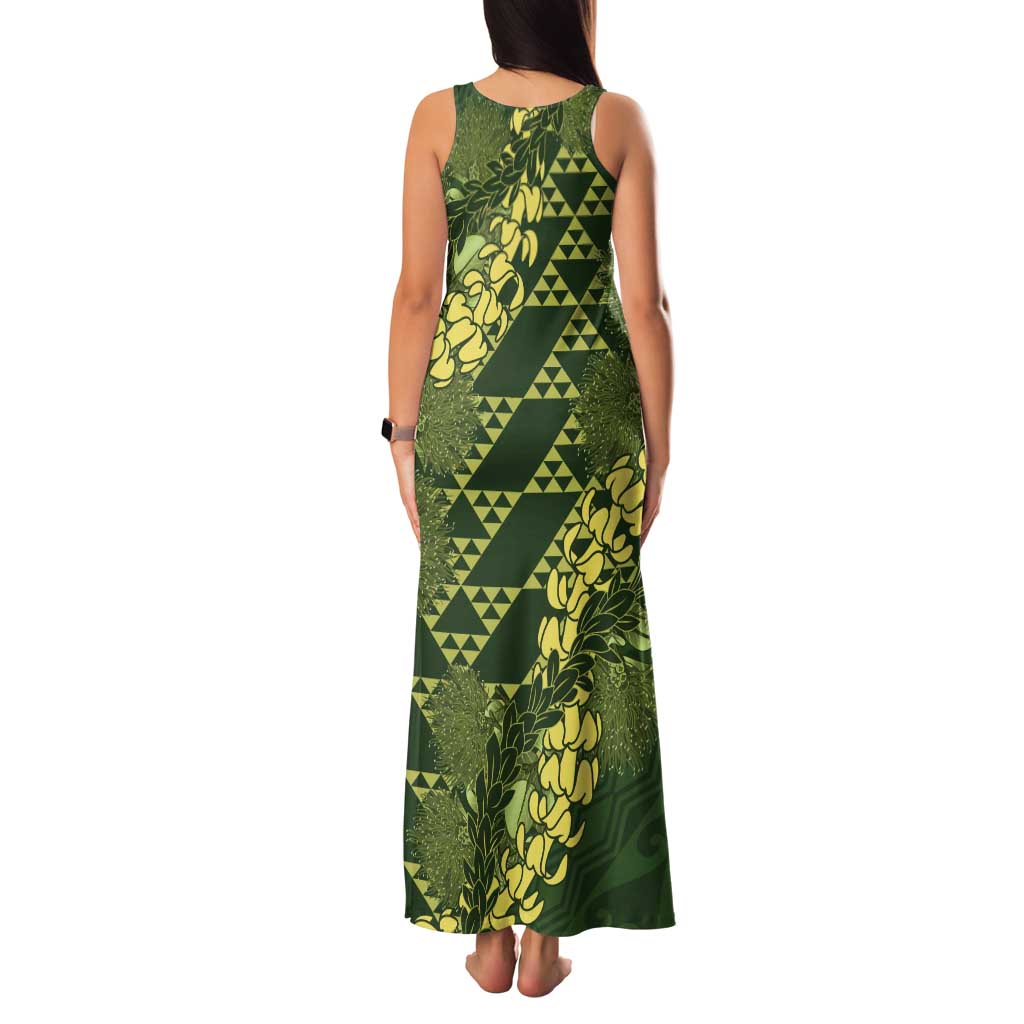 Green Aloha Hawaii Tank Maxi Dress Hawaiian Kakau Ohia Lehua Lei LT14 - Polynesian Pride