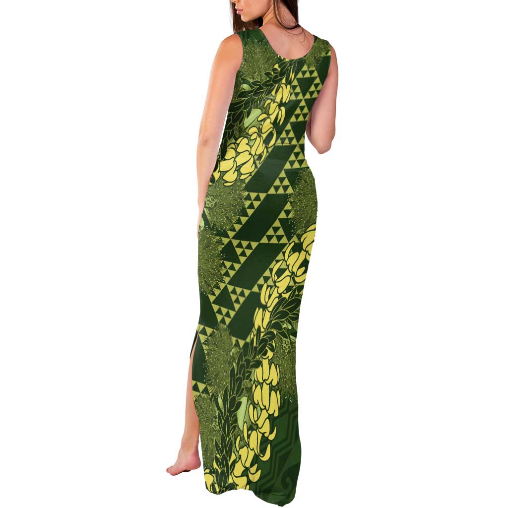Green Aloha Hawaii Tank Maxi Dress Hawaiian Kakau Ohia Lehua Lei LT14 - Polynesian Pride