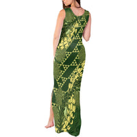 Green Aloha Hawaii Tank Maxi Dress Hawaiian Kakau Ohia Lehua Lei LT14 - Polynesian Pride