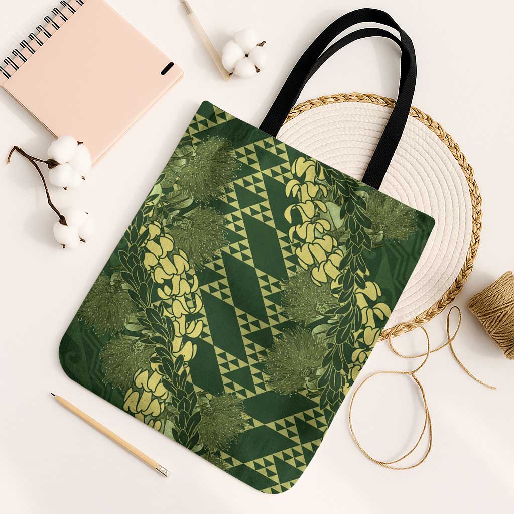 Green Aloha Hawaii Tote Bag Hawaiian Kakau Ohia Lehua Lei - Polynesian Pride