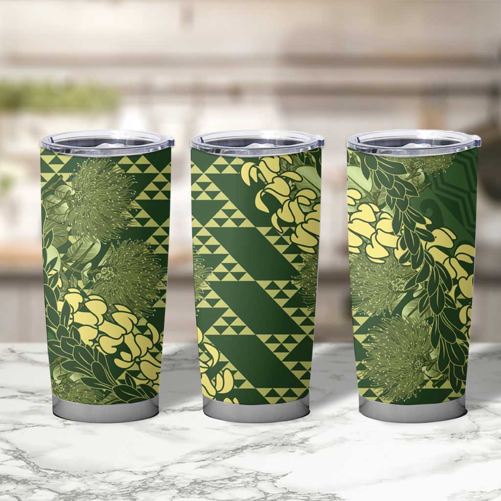 Green Aloha Hawaii Tumbler Cup Hawaiian Kakau Ohia Lehua Lei LT14 - Polynesian Pride