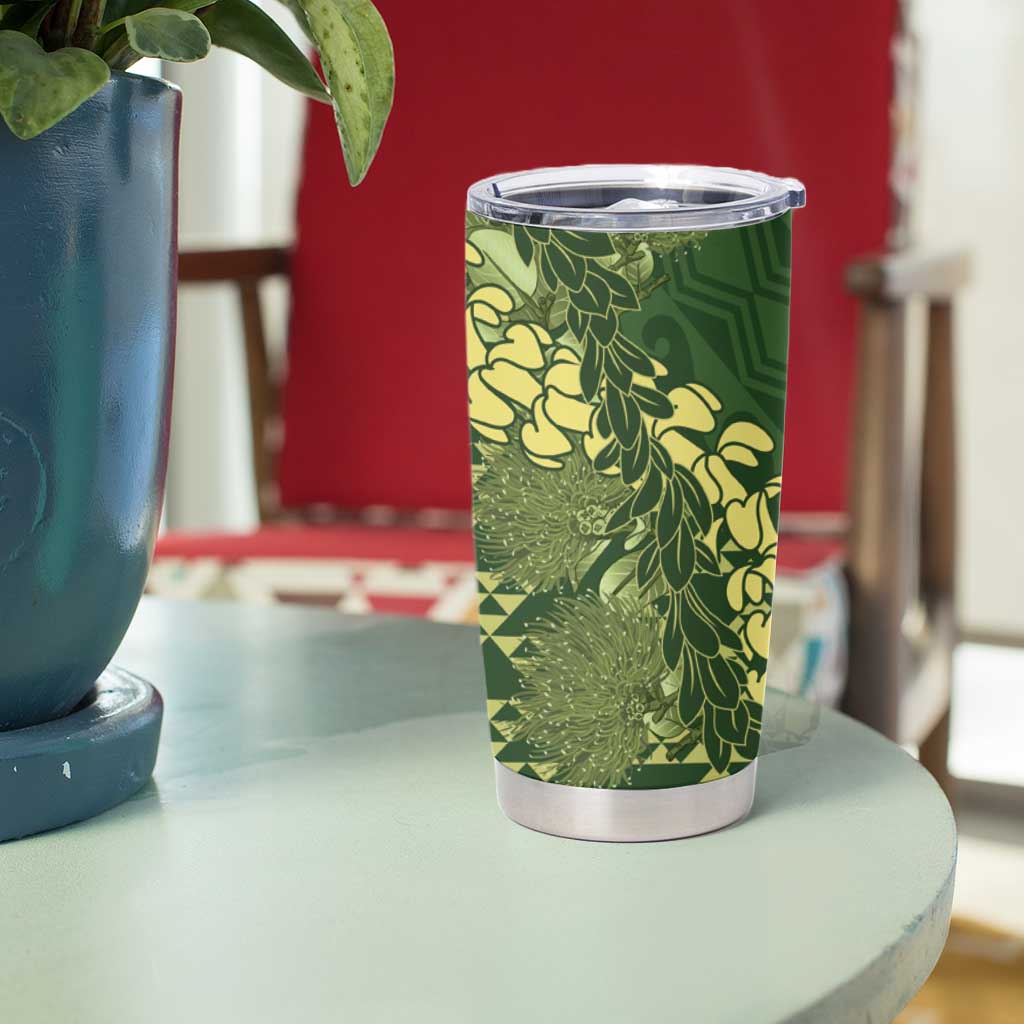Green Aloha Hawaii Tumbler Cup Hawaiian Kakau Ohia Lehua Lei LT14 - Polynesian Pride