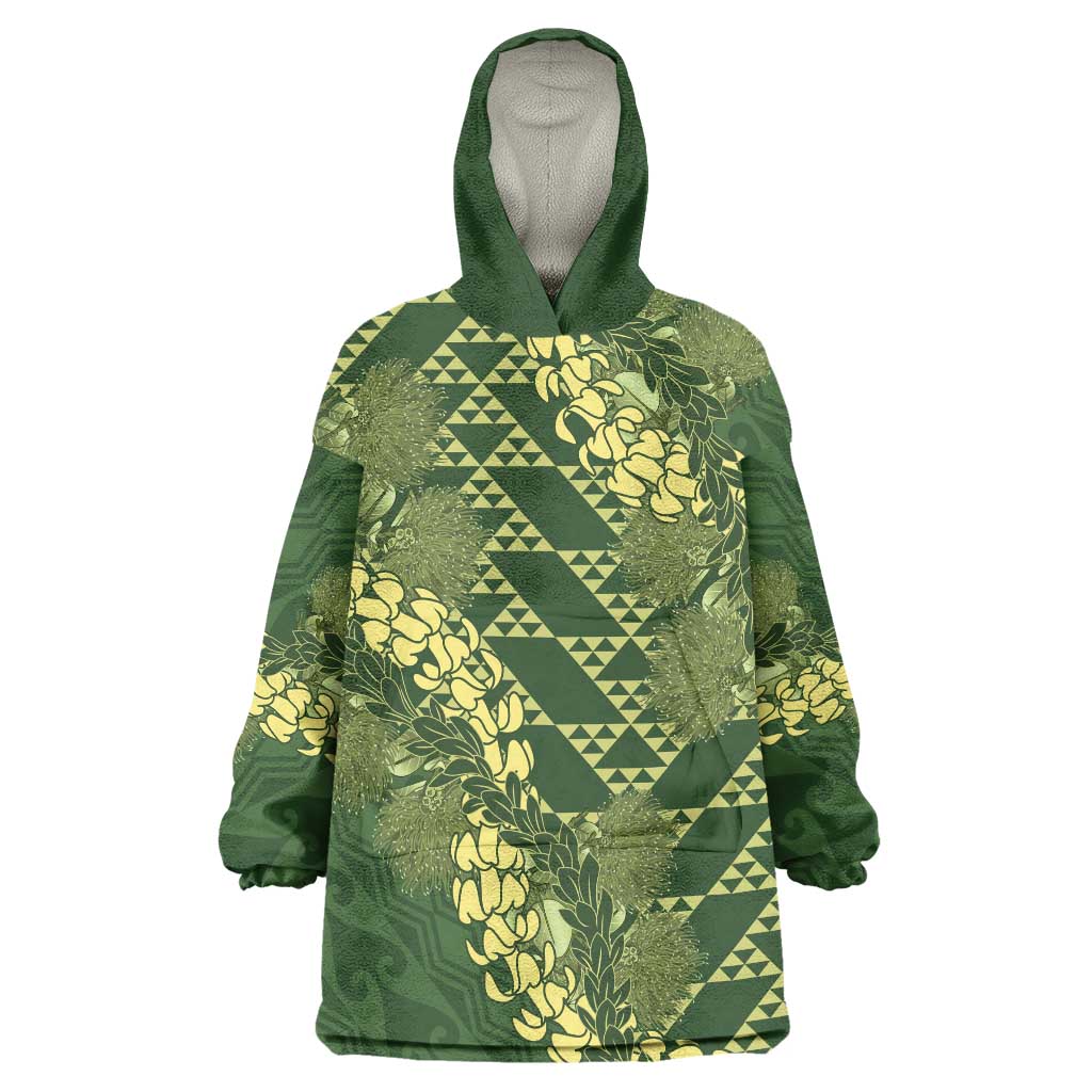 Green Aloha Hawaii Wearable Blanket Hoodie Hawaiian Kakau Ohia Lehua Lei LT14 One Size Green - Polynesian Pride