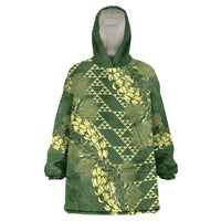 Green Aloha Hawaii Wearable Blanket Hoodie Hawaiian Kakau Ohia Lehua Lei LT14 One Size Green - Polynesian Pride