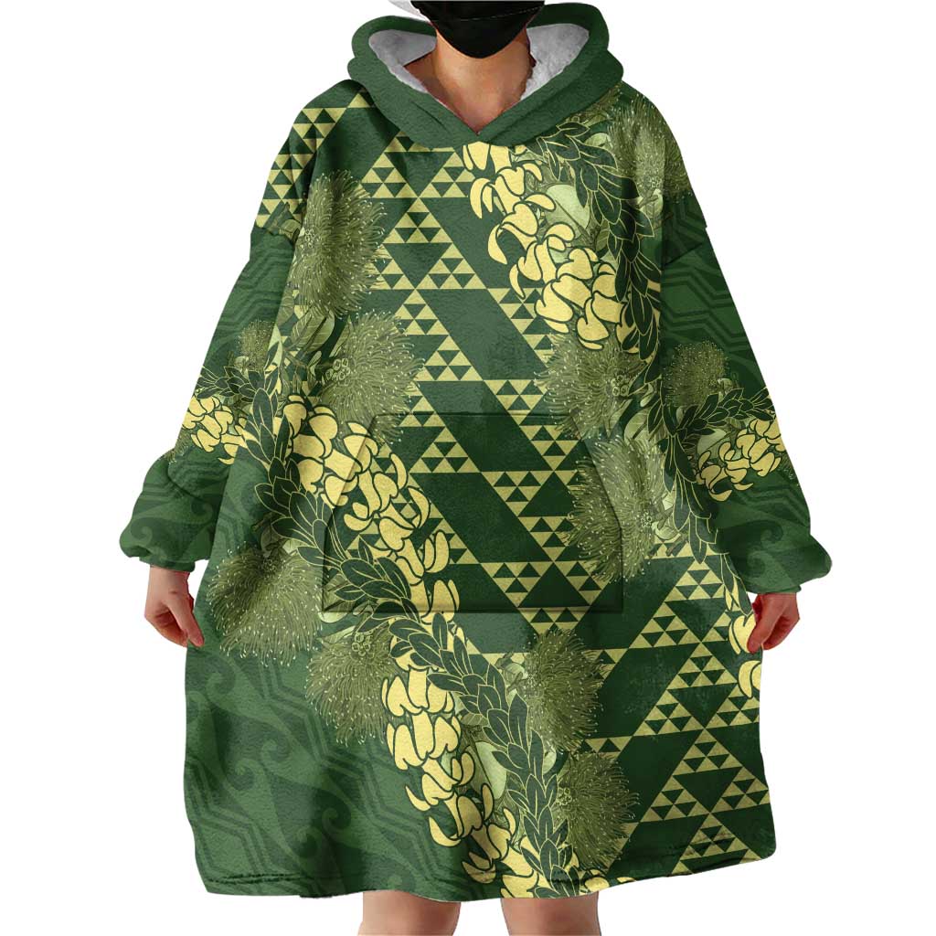 Green Aloha Hawaii Wearable Blanket Hoodie Hawaiian Kakau Ohia Lehua Lei LT14 - Polynesian Pride