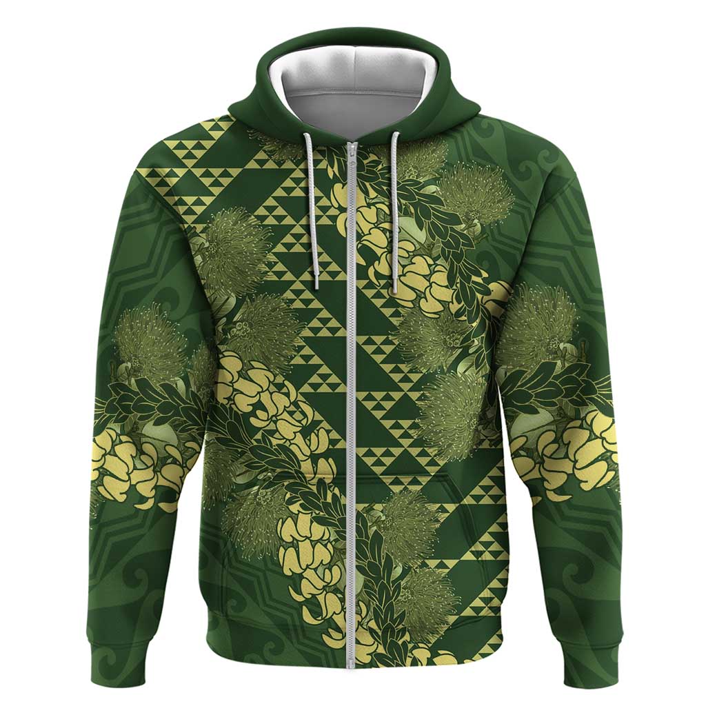 Green Aloha Hawaii Zip Hoodie Hawaiian Kakau Ohia Lehua Lei LT14 Zip Hoodie Green - Polynesian Pride