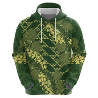 Green Aloha Hawaii Zip Hoodie Hawaiian Kakau Ohia Lehua Lei LT14 - Polynesian Pride