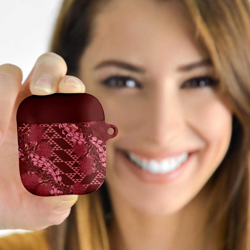Maroon Aloha Hawaii AirPods Case Hawaiian Kakau Ohia Lehua Lei - Polynesian Pride