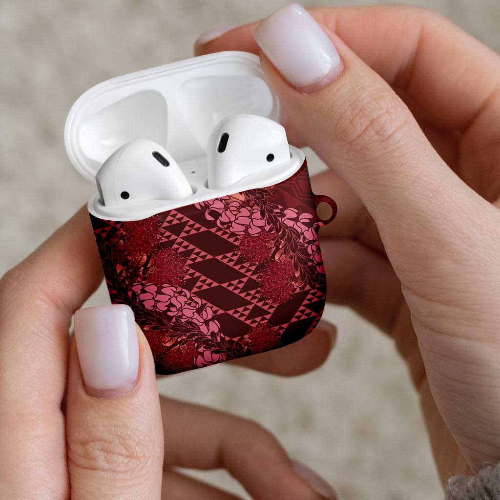 Maroon Aloha Hawaii AirPods Case Hawaiian Kakau Ohia Lehua Lei - Polynesian Pride