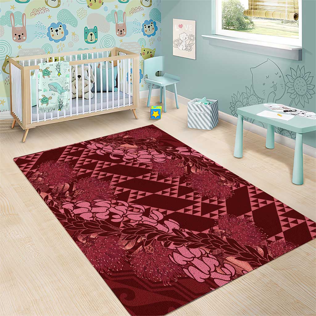 Maroon Aloha Hawaii Area Rug Hawaiian Kakau Ohia Lehua Lei - Polynesian Pride